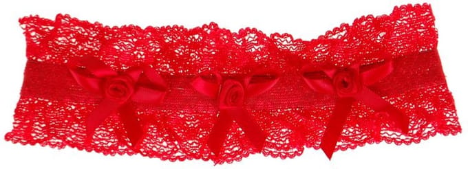 Kousenband XXL - rood met strikjes en roosjes