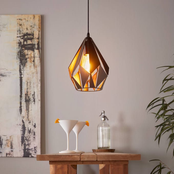 EGLO Carlton 1 Hanglamp - E27 - Ø 20,5 cm - Zwart/Koper
