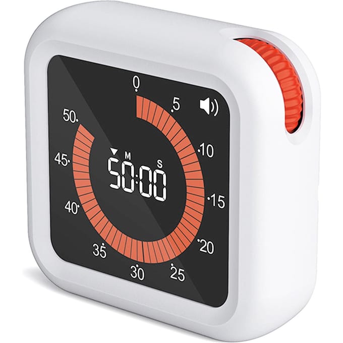 Minuterie de productivité numérique Fonction de compte à rebours visuel Horloge magnétique rechargeable avec support et blanc