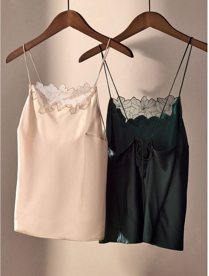 Next - Dames - Satijnen hemdje met kant en cutout rand - Groen