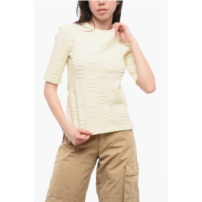 T-shirt met ronde hals en stikseldetails in beige