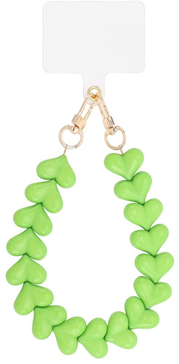 telefoon koord - groen - mobiel koord hart- phone cord hearts Green