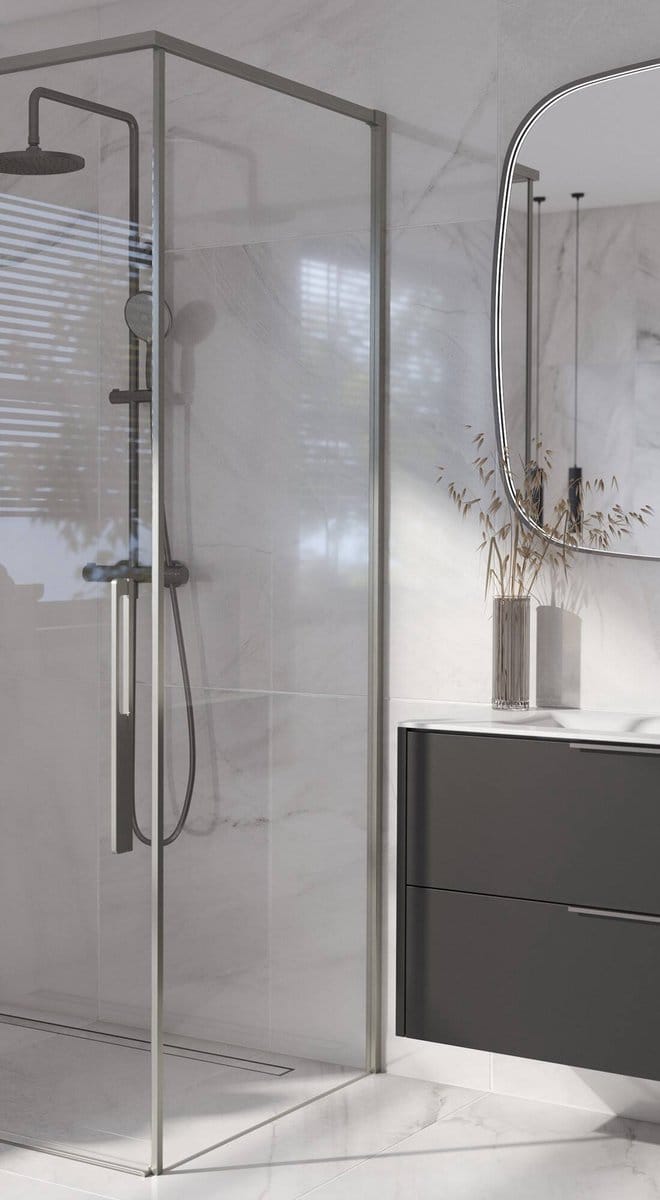 Saqu Syra zijwand 100x210cm geborsteld grijs helder glas