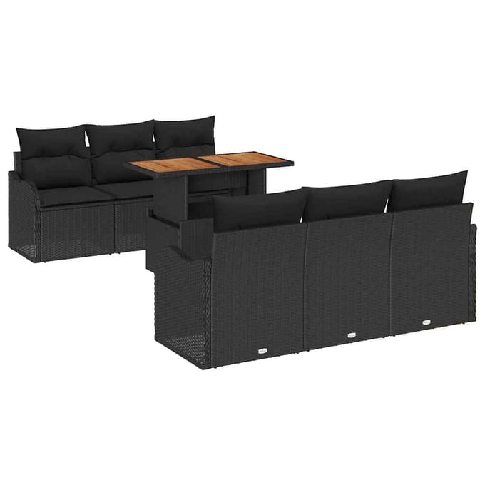 vidaXL - Tuinbank - Set - 7 - st - Zwart - poly - rattan