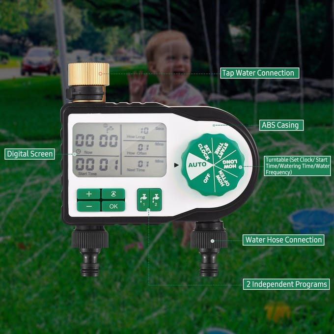 Digitale automatische bewateringstimer met 2 slangaansluitingen Geprogrammeerde tuinirrigatietimer Kraan EU