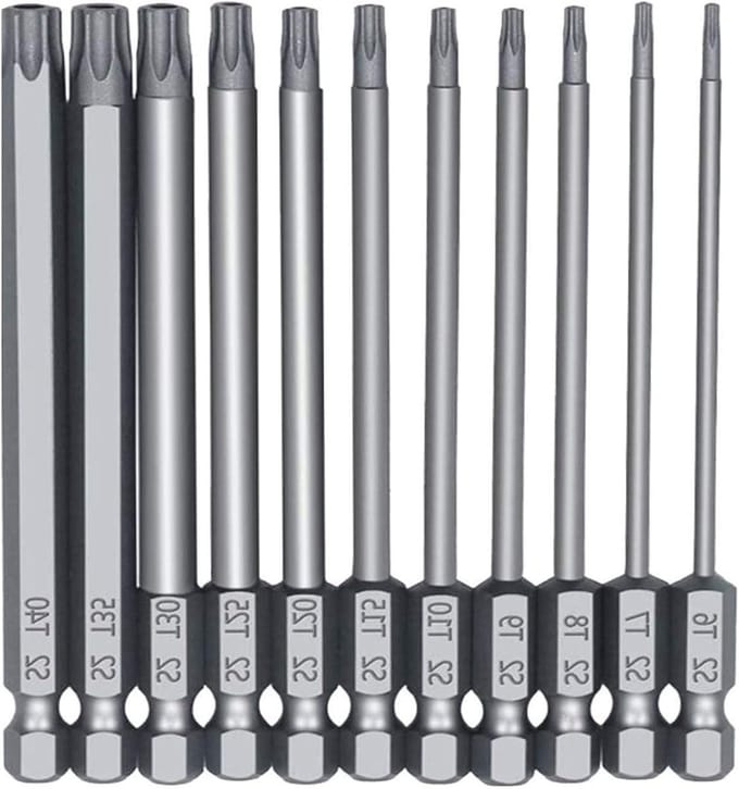 Complete Set van 11 Schroevendraaier Bits met Magnetische Hex Shank en Veiligheid S2 Staal, 100mm Lengte