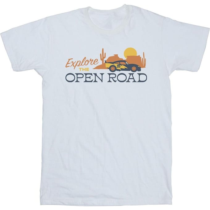 Disney Heren Auto's Verkennen De Open Weg T-Shirt (Wit)