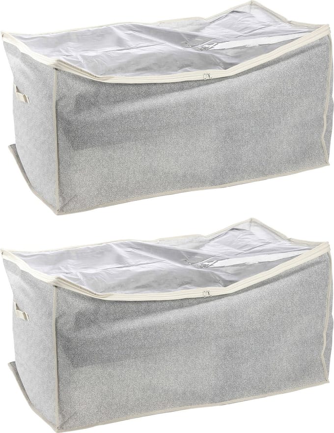 MSV opbergtas/beschermhoes beddengoed/kleding - 2x - grijs - polyester - 91 x 53 x 47 cm