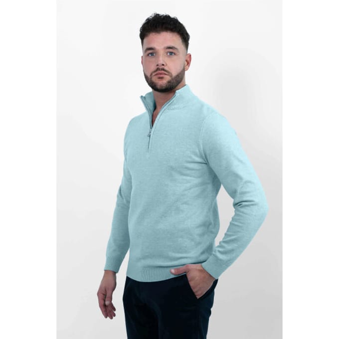 Vercate - Luxe Half Zip / Quarter Zip Pullover - Lichtblauw / Blauw - Regular Fit - Knit / Knitted Heren Sweater / Trui - Maat S