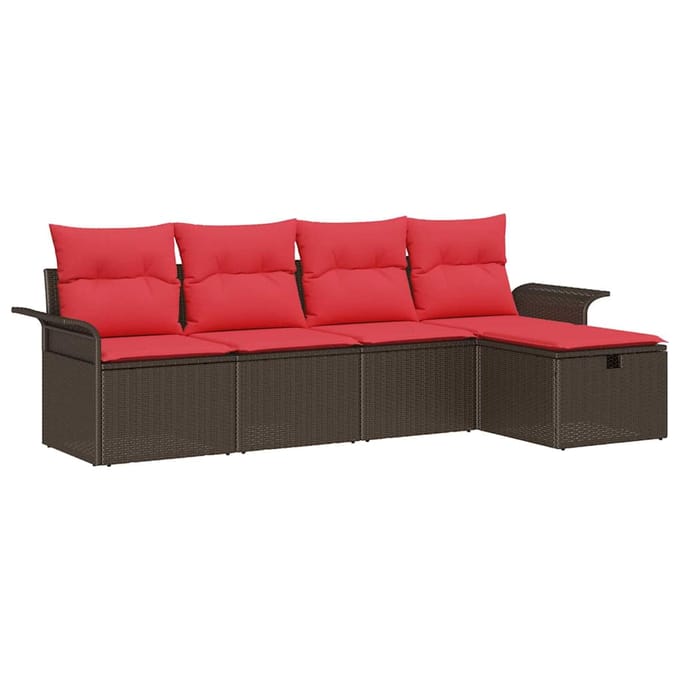 vidaXL - Tuinbank - Set - 5 - st - Bruin - en - Rood - poly - rattan