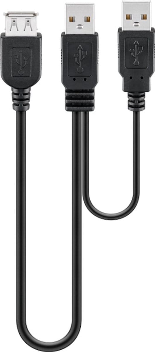 Powteq - Dual power USB 2.0 kabel - 2 x USB naar 1 x USB met dubbele stroomsterkte