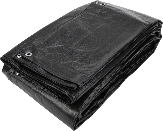 10x12 zwart 170gr afdekzeil met zeilringen - bouwzeil