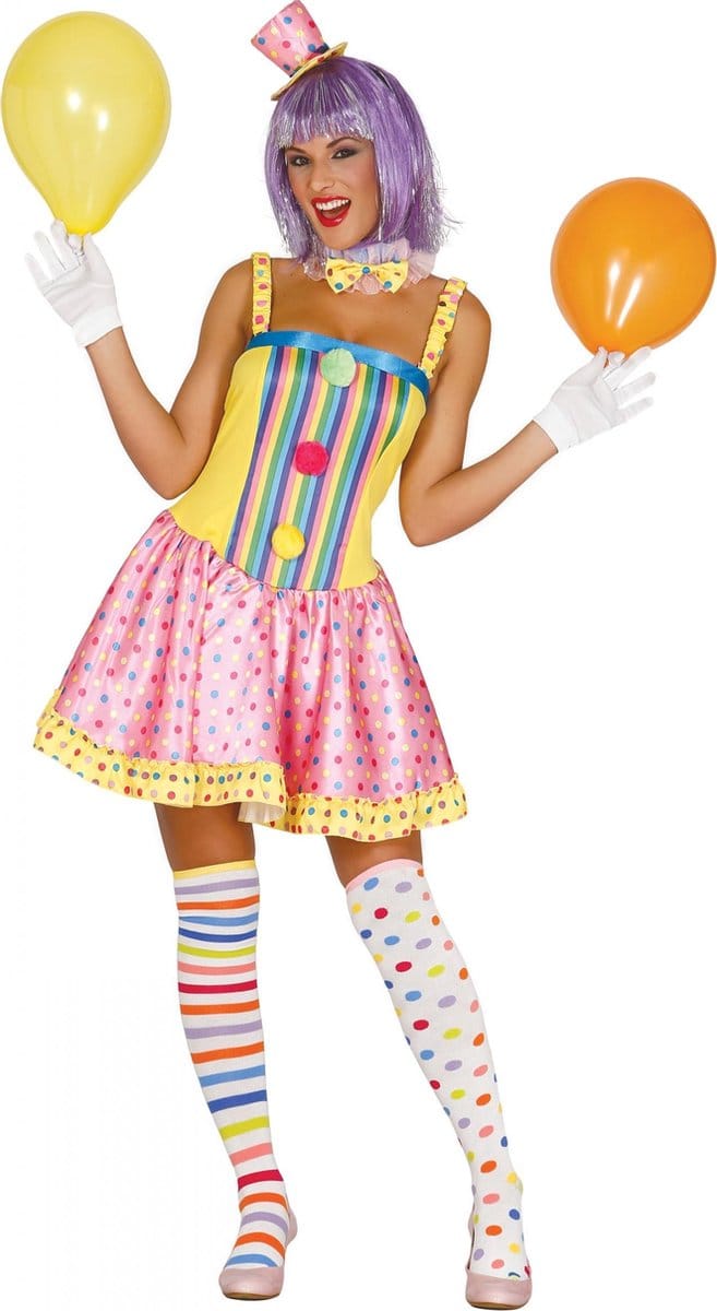 Fiestas Guirca Verkleedjurk Clown Dames Polyester Geel/roze Maat 36-38