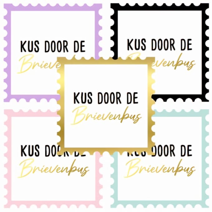 10x Sticker Postzegel "Kus door de brievenbus"