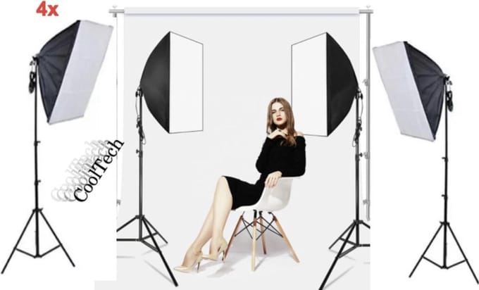 4X CoolTech Studiolamp fotografie softbox 60 x 40cm met Achtergrond Support System Softbox Paraplu tripod - Foto Studio Verlichting Kit