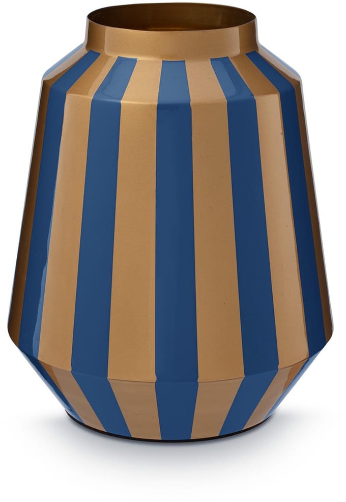 Pip Studio Vaas Stripes - Bloemenvaas van Metaal - Blauw/ Goud - 24x29cm