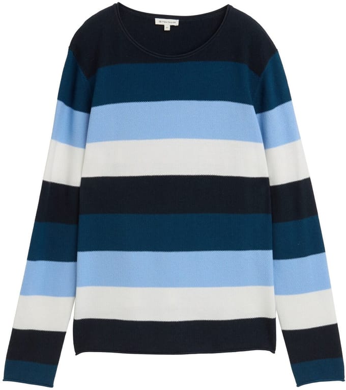 Tom Tailor - Gebreide trui met ronde hals - Maat L - big teal knit stripe