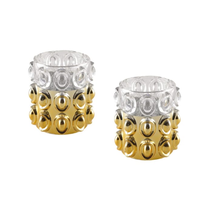 AULICA - Set Half gouden bubbelkaarshouder - Waxinelichtjeshouder - 10x10x11cm - Goud/Transparant - Set 2 stuks
