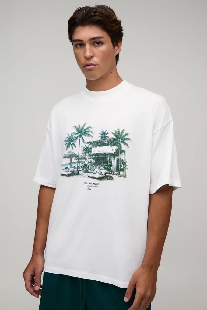 Wit Oversized T-shirt Met Beach Club Print | White | Size XS