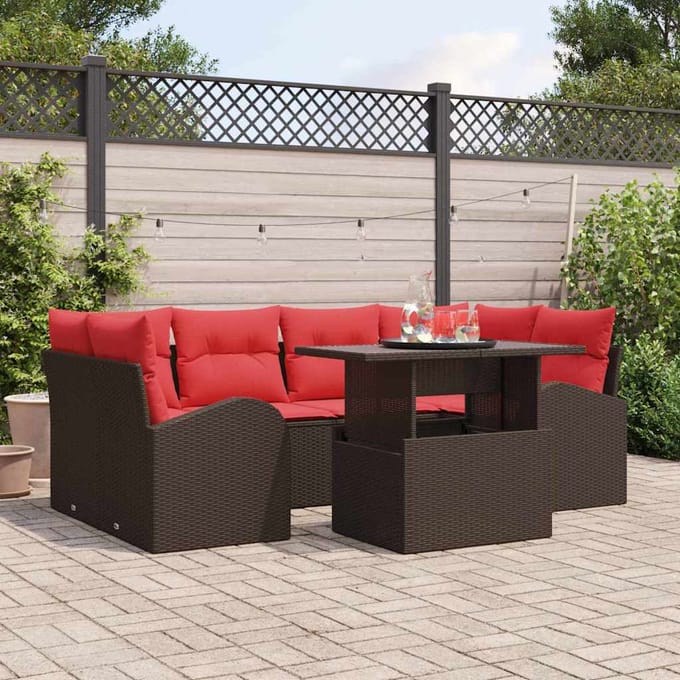 vidaXL - Tuinbank - Set - 7 - st - Bruin - poly - rattan