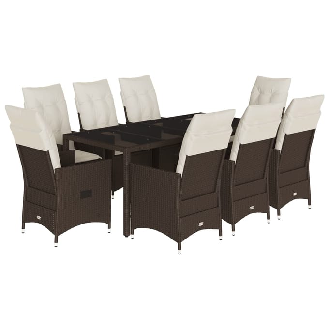 vidaXL - 9-delige - Tuinset - met - kussens - poly - rattan - bruin