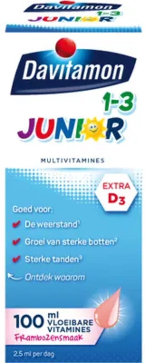 Davitamon Junior 1+ vloeibare vitamines - multivitamine kinderen - framboos - 100 ml