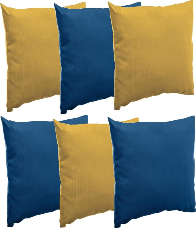Hesperide Bank/sier/tuin kussens - binnen/buiten - set 6x stuks - geel/blauw - 40x40 cm