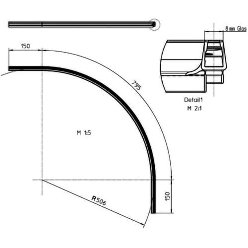 DUSCHOLUX replacement water deflector profile for curved hinged doors 250353.01.062.000