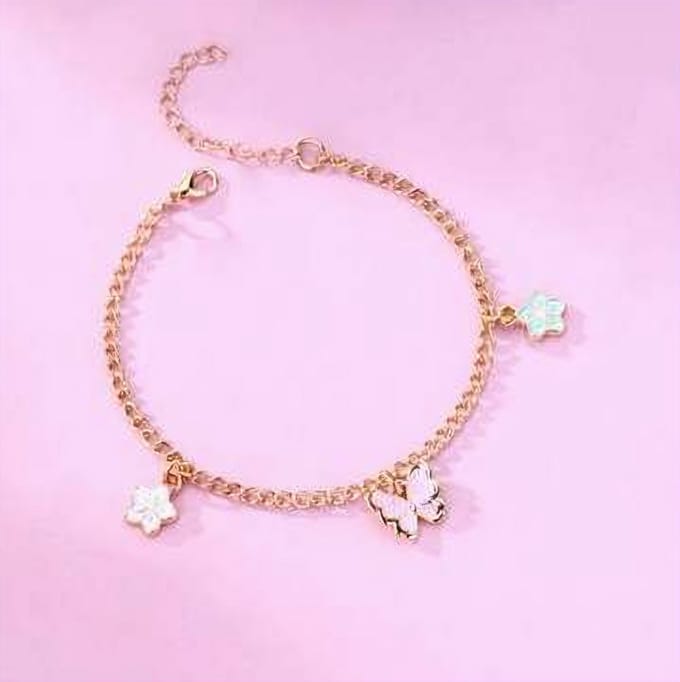 DAEBAK Trendy Dames Enkelbandje Vlinder Bloem - Verguld Zilver - Roestvrij
