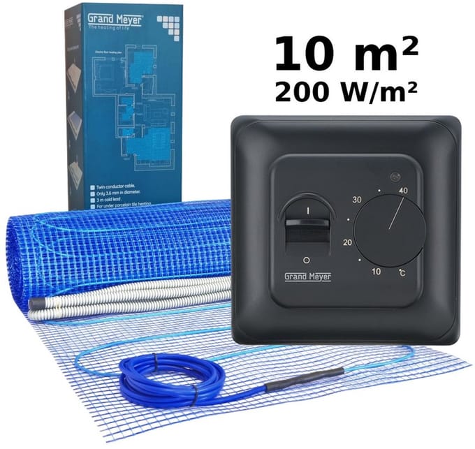 Elektrische vloerverwarmingsset 10 m², 200 W/m² + MST-10 thermostaat