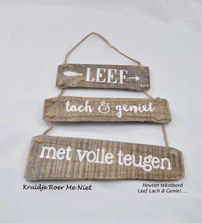Houten - Wandbord - Leef, lach en geniet - Hangend