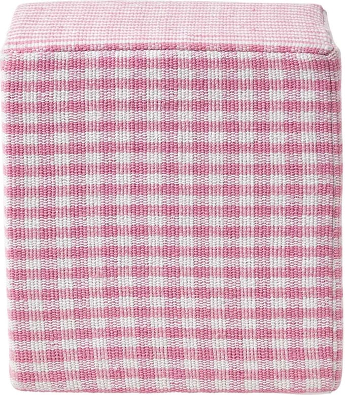 Homescapes Vichy ruit poef roze en wit – zitkubus, 36x38 cm