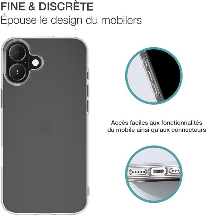 Bigben Connected, Hoesje geschikt voor iPhone 16 - Flexibel SiliSoft Anti-Vergeling, Transparant