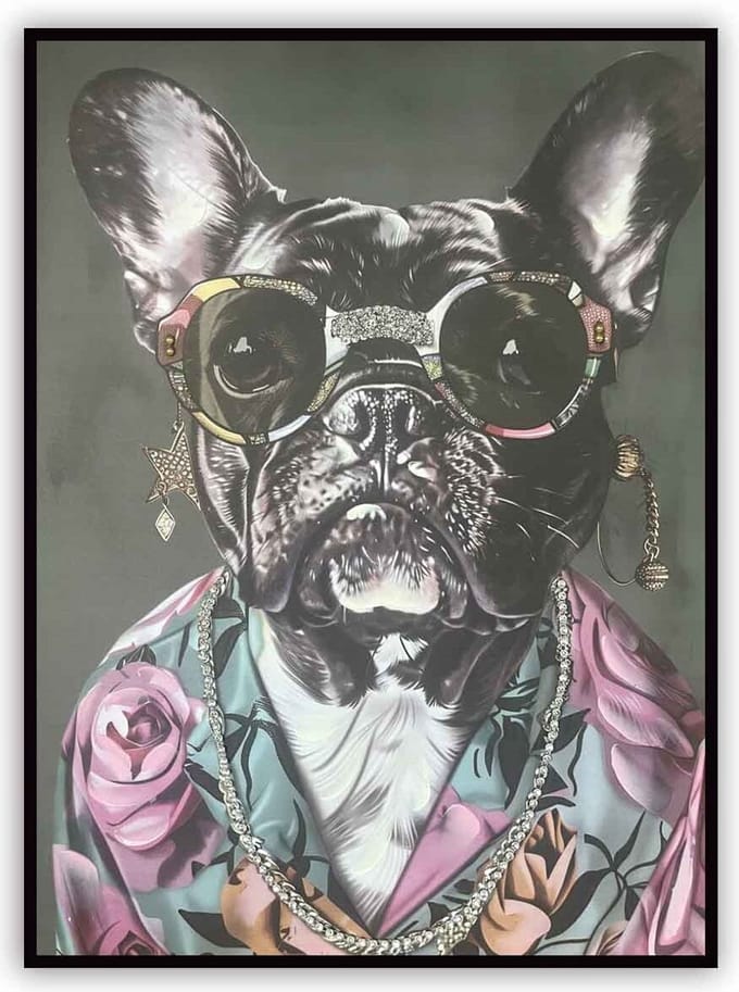 Schilderij cool pug 60x80cm