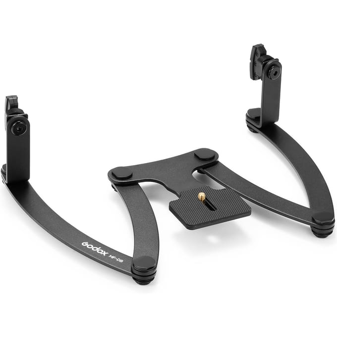 GODOX MF-DB Flexibele flitsbeugel met dubbele flitsbevestigingen Aluminiumlegering 360 graden draaibare kop zwart