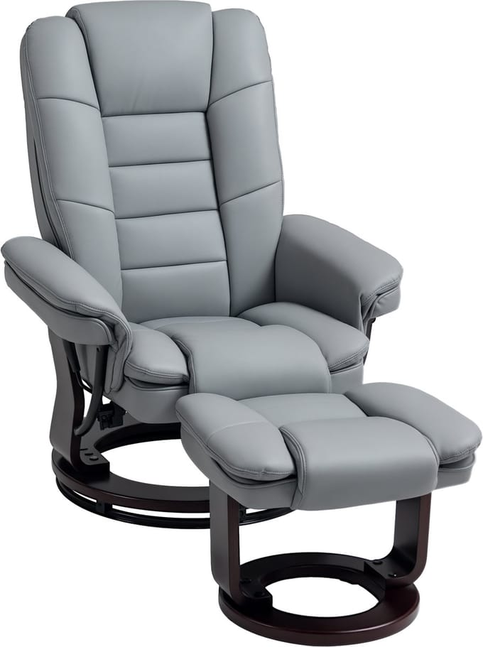 HOMCOM-Relaxsessel mit Hocker-Kunstleder-85L x 82B x 106H cm-Grau