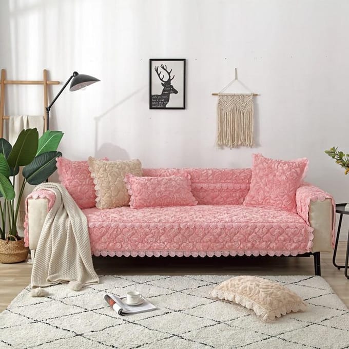 Dik Fluweel Sofa Kussen, Modieuze Roze Antislip Sofahoes, Sofa Handdoekhoes 70*70cm
