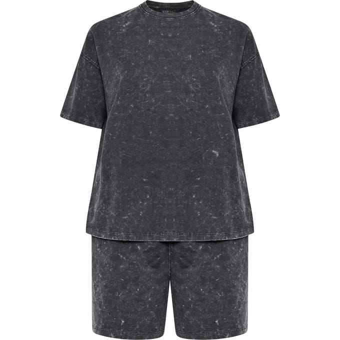 Yours Grijze Set Met Tshirt En Shorts Met Acid Washeffect Size 46