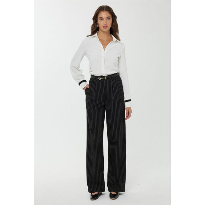 Hoge Taille Gestreepte Rechte Broek