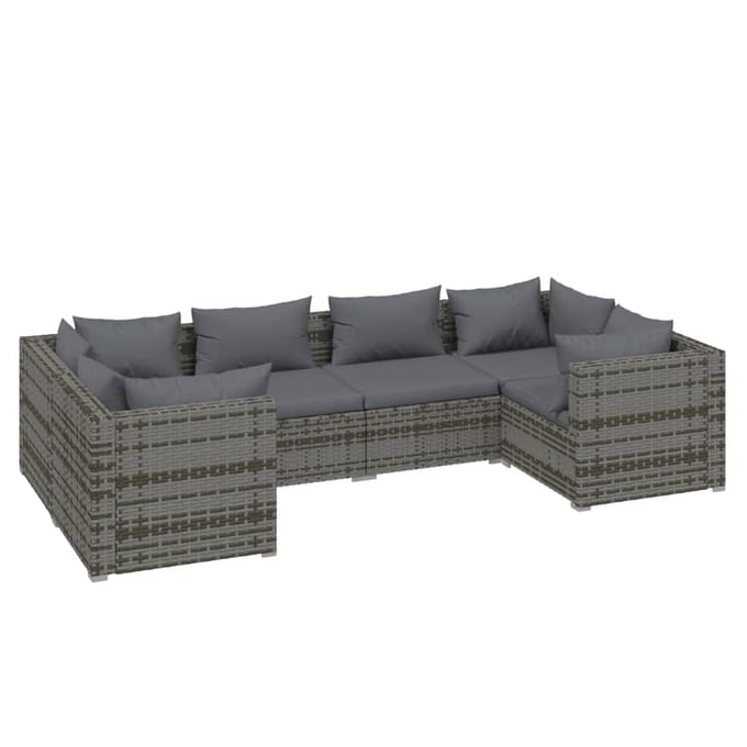 vidaXL - 6-delige - Loungeset - met - kussens - poly - rattan - grijs