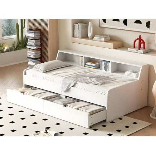 ModernLuxe Dagbed - slaapbank 90x200cm met 2 laden - Wit