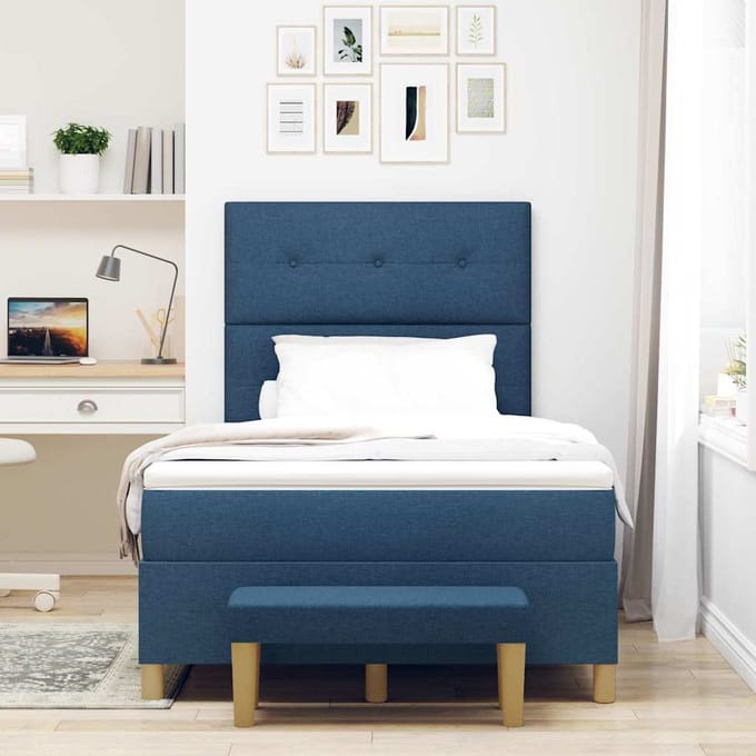 vidaXL - Boxspring - bed - met - hoofdeinde - Blauw - 190 - x - 120 - cm - Stof