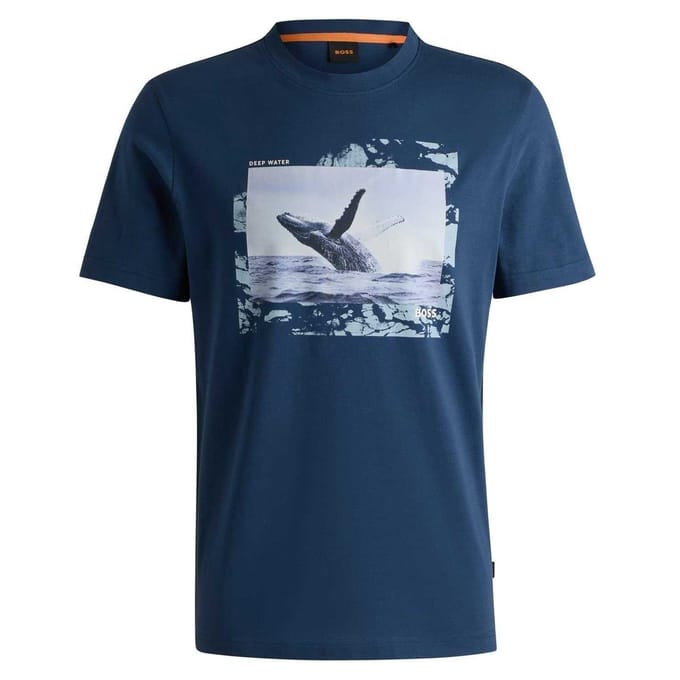 Boss Heren Walvis Katoenen T-Shirt (Marineblauw)
