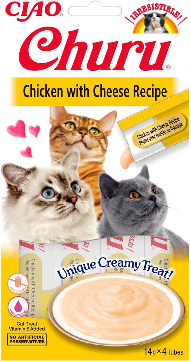 Inaba Churu Purée - Kattensnack - Kip Kaas 15 g 4 stuks