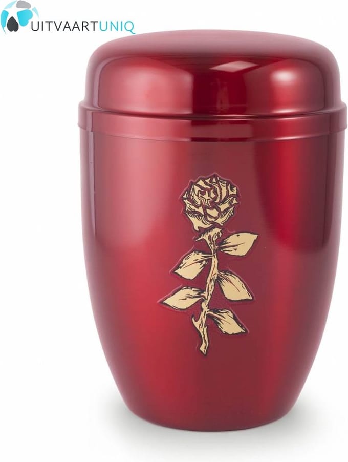 Bokaal urn rood met roos - staal