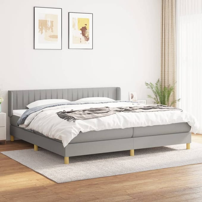 vidaXL - Boxspring - met - matras - stof - lichtgrijs - 200x200 - cm