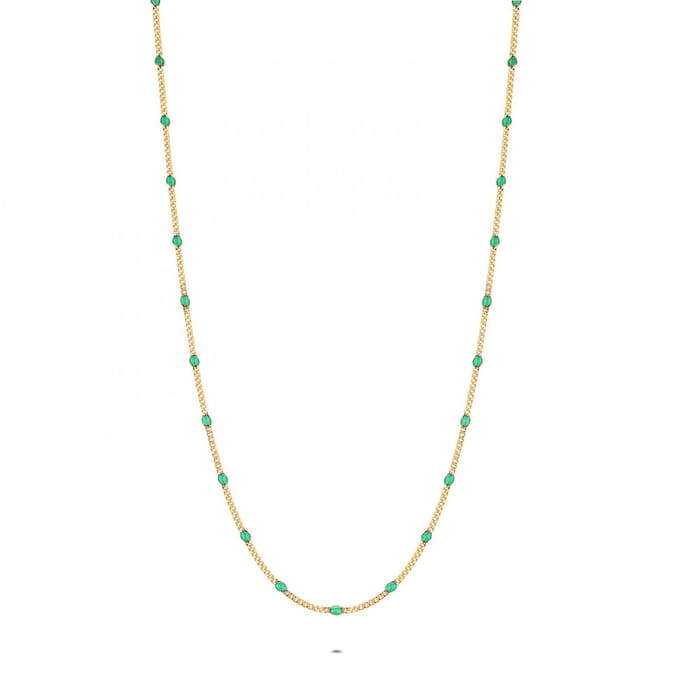 Twice As Nice Halsketting in 18kt verguld zilver, groen email 40cm+5cm