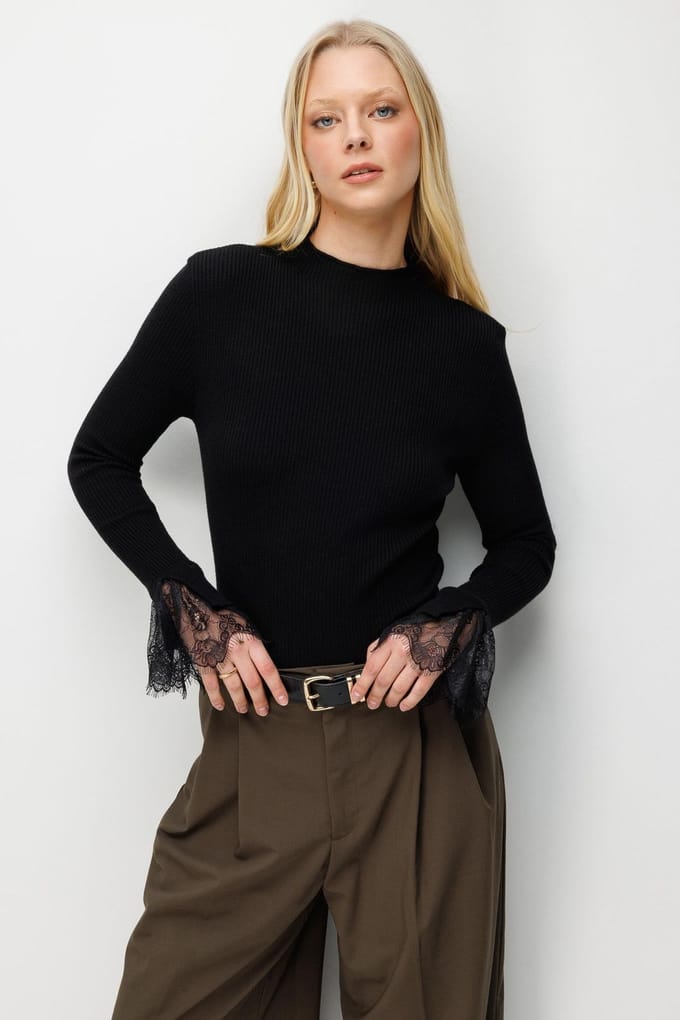 Slim Fit Ribbels Brei Sweater met Ronde Hals