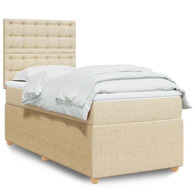 vidaXL - Boxspring - met - matras - stof - crèmekleurig - 90x190 - cm