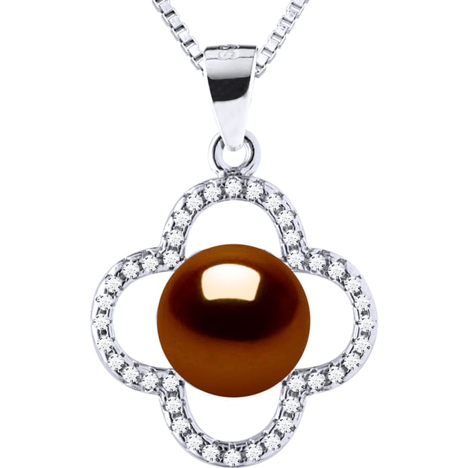 Clover Ketting Zoetwaterparel 9-10 mm Chocolate 925